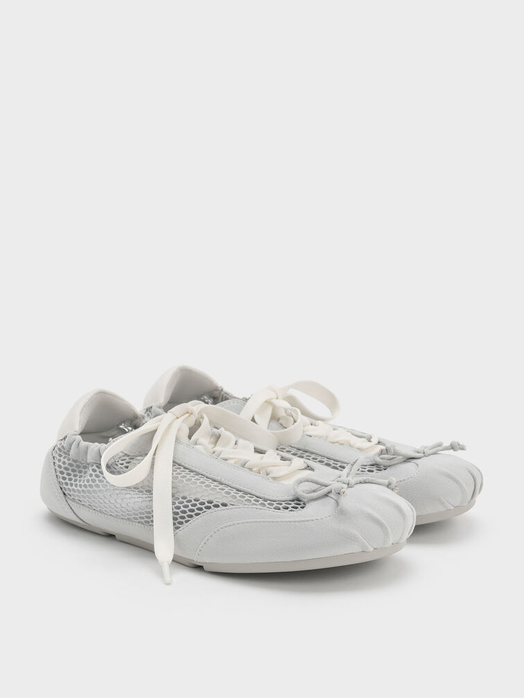 Cece Mesh Ruched Bow Ballet Sneakers, Light Grey, hi-res