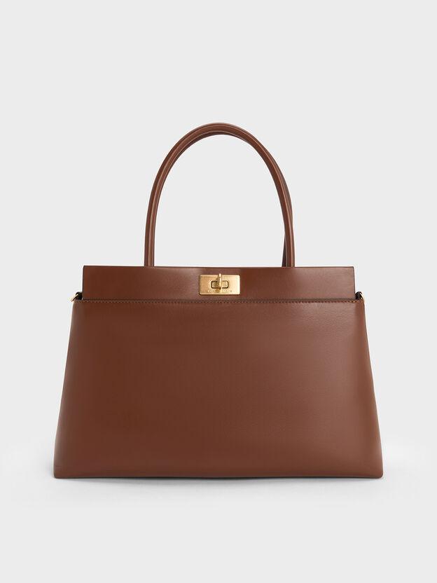 Lennie Top Handle Satchel Bag, Dark Brown, hi-res