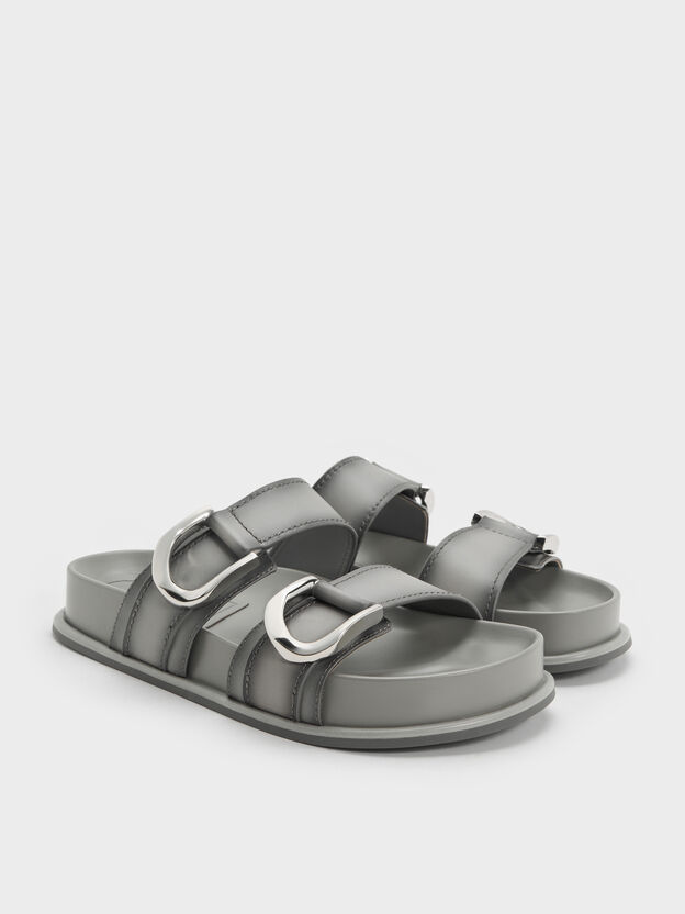 Gabine Leather Ombre Buckled Sandals, Light Grey, hi-res