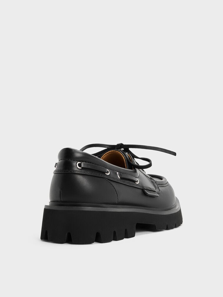 Ridged-Sole Boat Shoes, Black, hi-res