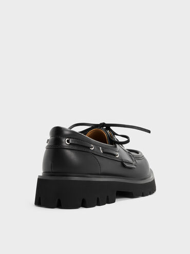 Ridged-Sole Boat Shoes, Black, hi-res