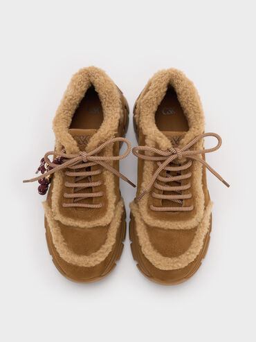 Yunna Suede & Faux Shearling Chunky Sneakers, Brown, hi-res