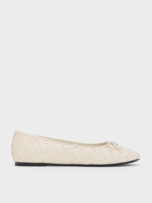 Ivette Woven Bow Ballet Flats, Chalk, hi-res