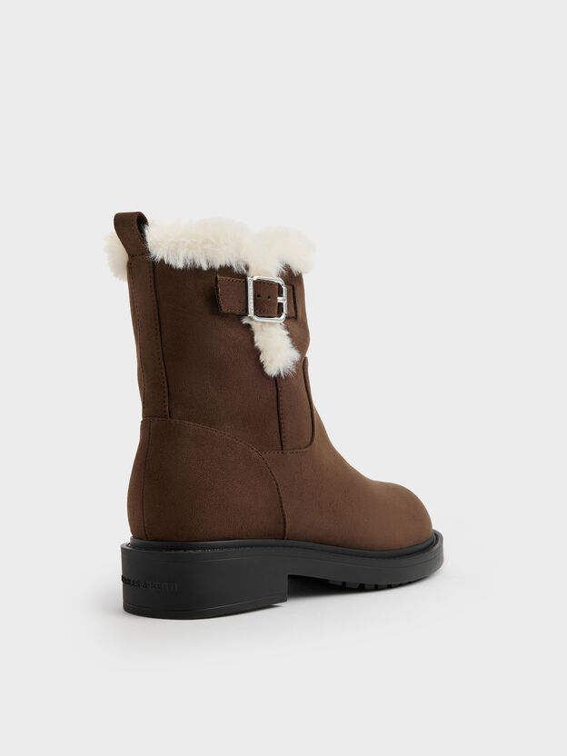 Joni Faux Suede Fur-Trim Ankle Boots, Dark Brown Textured, hi-res