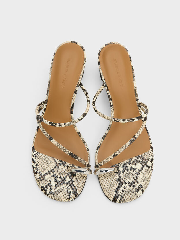 Snake-Print Toe-Ring Strappy Heels, Animal Print Natural, hi-res