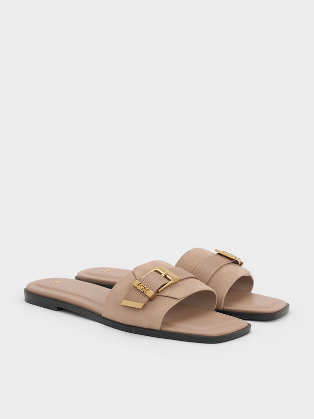 Whitney Suede & Leather Slide Sandals, Taupe, hi-res