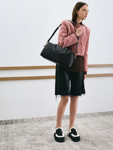 Chance Recycled Leather Bowling Bag, Black, hi-res