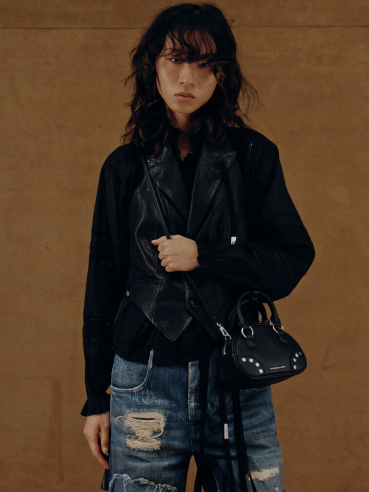 Bobbie Studded Top Handle Bag, Noir, hi-res