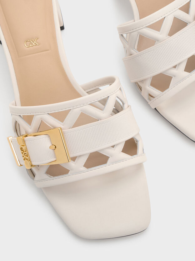 Whitney Leather Cut-Out Heeled Mules, Chalk, hi-res