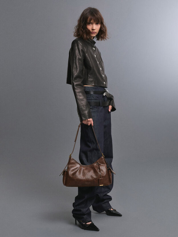 Khai Side-Pocket Shoulder Bag, Distressed Coffee, hi-res
