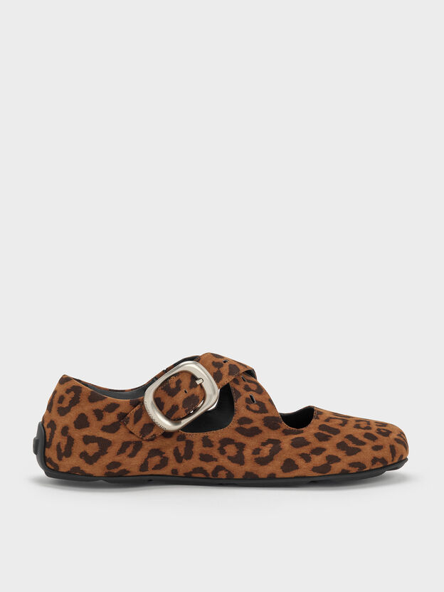 Faux Suede Leopard-Print Crossover-Strap Mary Janes, Animal Print Brown, hi-res
