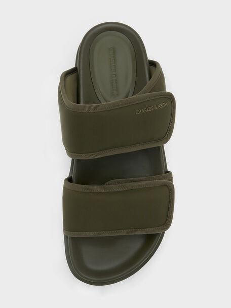 Nylon Double-Strap Flatform Sandals, Olive, hi-res
