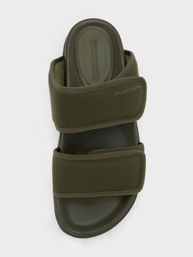 Nylon Double-Strap Flatform Sandals, Olive, hi-res