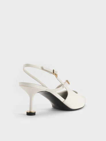Wynn Buckled Sculptural-Heel Slingback Pumps, White, hi-res