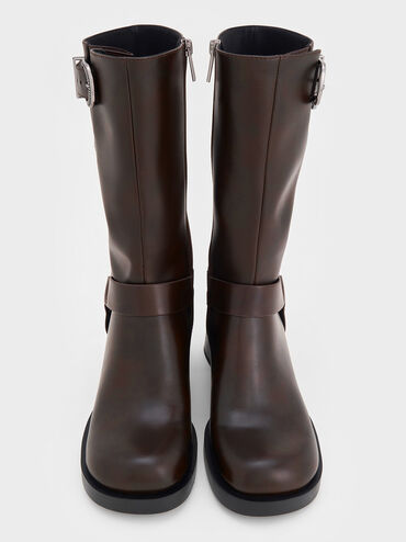 Kirke Buckled Mid-Calf Biker Boots, Dark Brown, hi-res