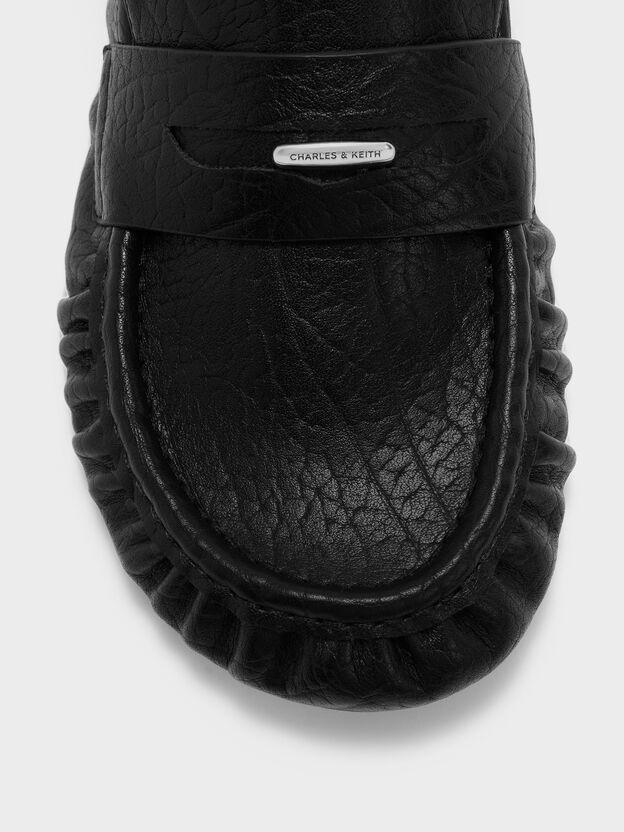 Ruched Penny Loafers, Black, hi-res