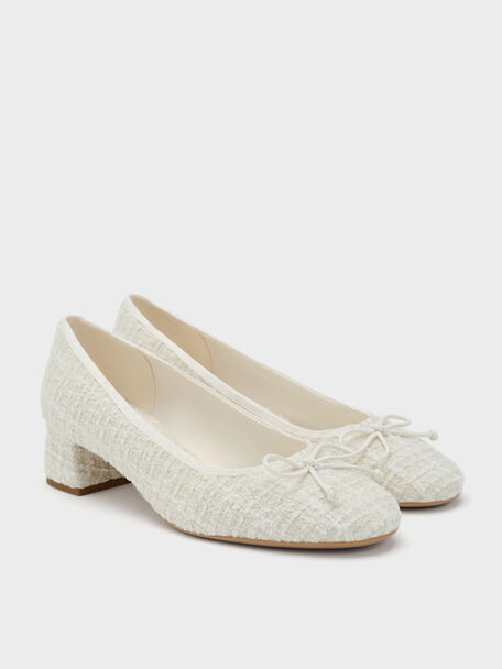 Tweed Bow Ballet Pumps, Multi, hi-res