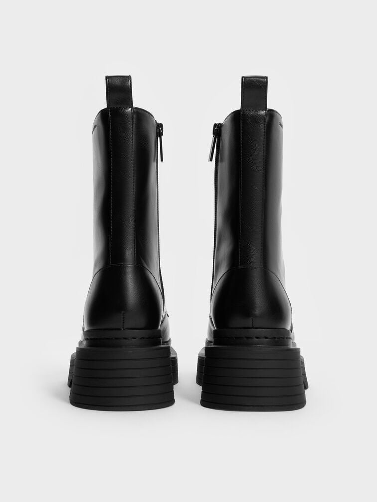 Satin-Lace Platform Combat Boots, Black, hi-res