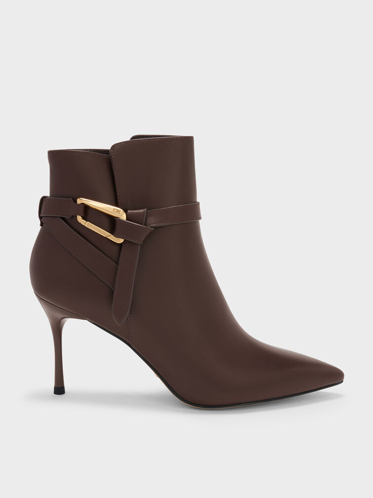 Daena Leather Stiletto Ankle Boots, Dark Brown, hi-res