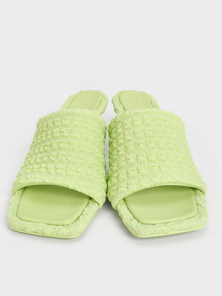 Loren Textured Kitten-Heel Mules, Light Green, hi-res