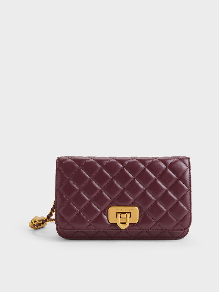 Cressida Quilted Push-Lock Clutch, Wineberry Red, hi-res
