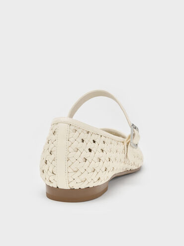 Woven Mary Jane Flats, Cream, hi-res