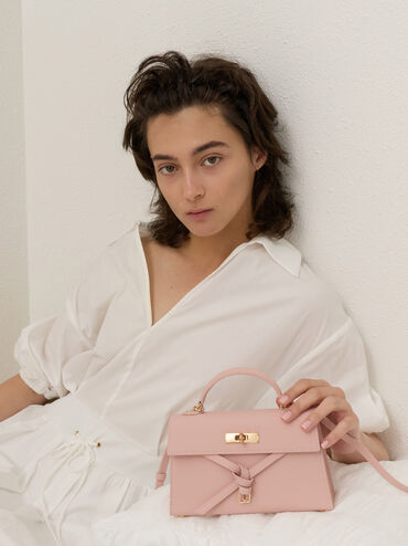Tricha Knotted-Belt Top Handle Bag, Pink, hi-res