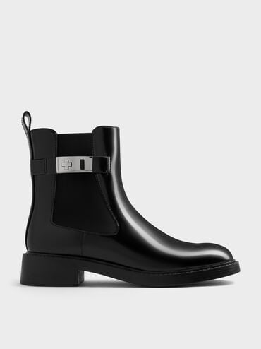 Lando Metallic-Buckle Chelsea Boots, Black Box, hi-res