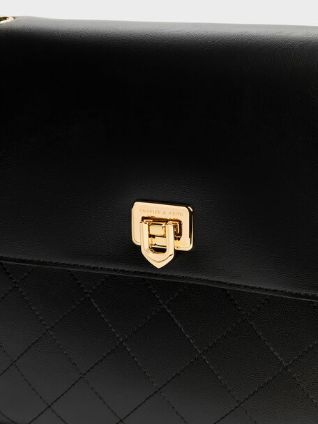 Connie Quilted Shoulder Bag, Black, hi-res