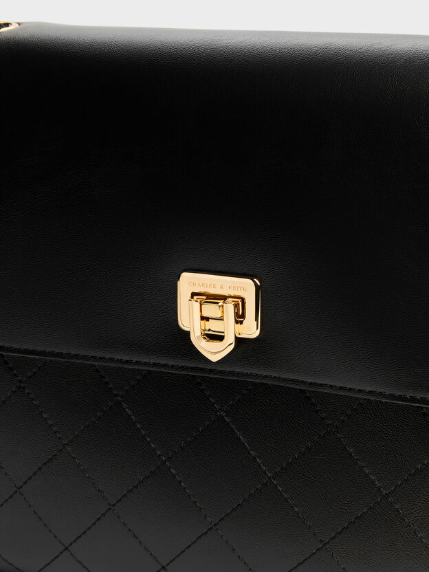 Connie Quilted Shoulder Bag, Black, hi-res