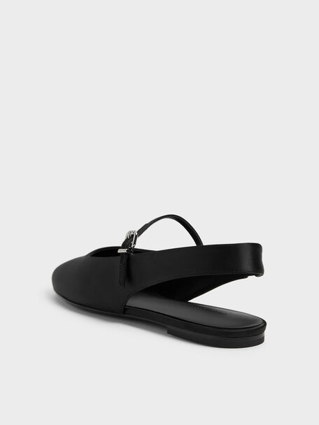 Imani Satin Slingback Flats, Black Textured, hi-res