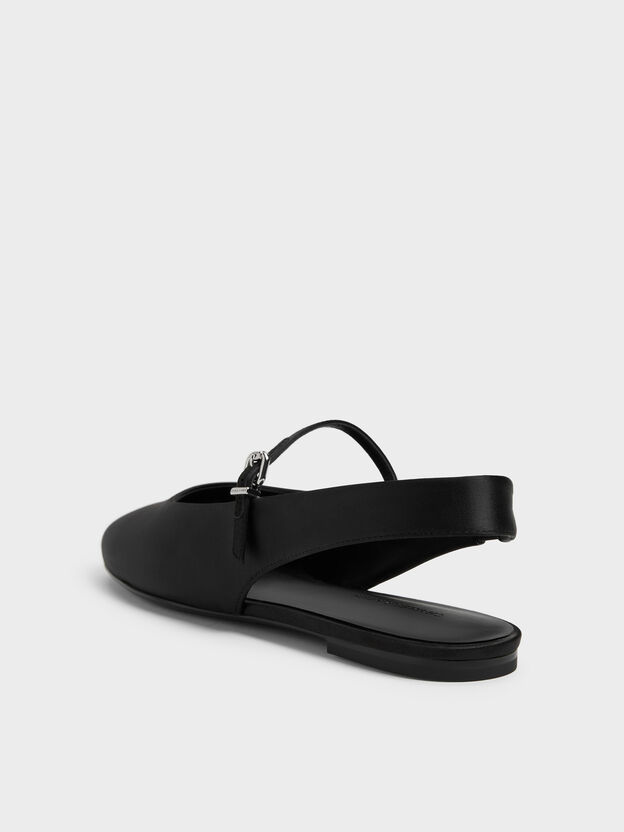 Imani Satin Slingback Flats, Black Textured, hi-res