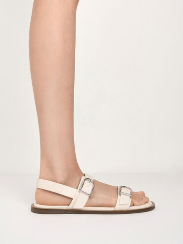 Double Buckle-Strap Slingback Sandals, Cream, hi-res