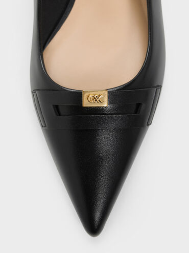 Georgina Leather Pointed-Toe Kitten-Heel Pumps, Black, hi-res