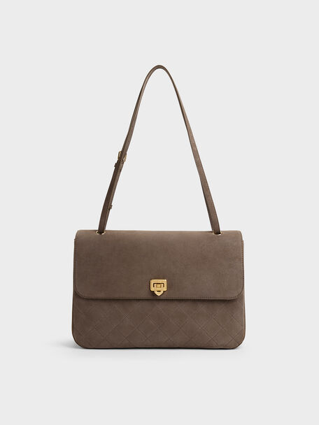 Connie Quilted Shoulder Bag, Stone Grey, hi-res