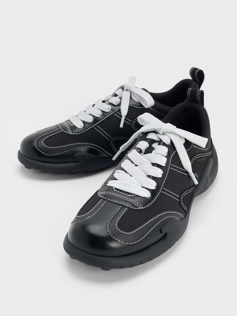 Minette Nylon Contrast-Panel Sneakers, Black Textured, hi-res