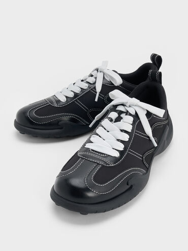 Minette Nylon Contrast-Panel Sneakers, Black Textured, hi-res