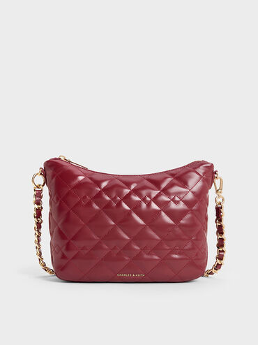 Duo Quilted Slouchy Hobo Bag, Burgundy, hi-res