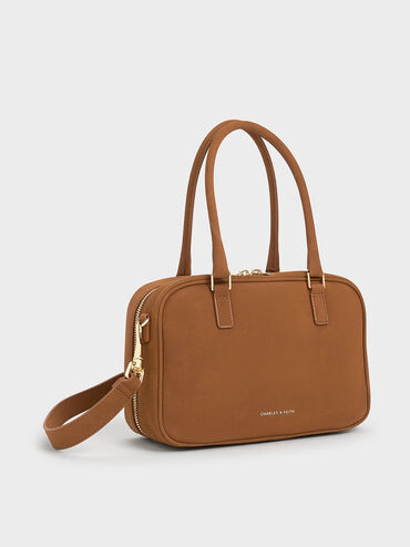 Sianna Textured Bowling Bag, Brown, hi-res