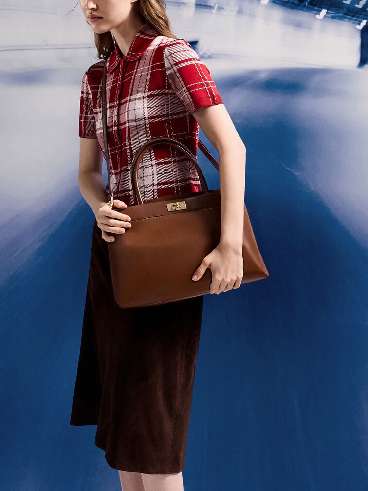 Lennie Top Handle Satchel Bag, Dark Brown, hi-res