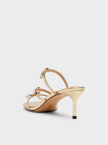Jessy Leather Gem-Bow Heeled Sandals, Gold, hi-res