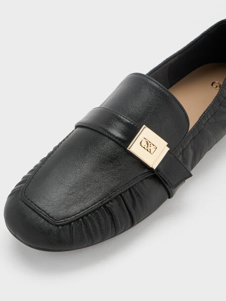Cody Leather Ruched Loafers, Black, hi-res
