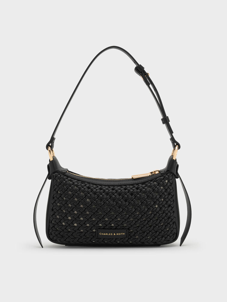 Mini Calla Woven Shoulder Bag, Black, hi-res