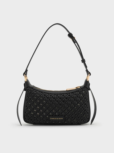 Mini Calla Woven Shoulder Bag, Black, hi-res