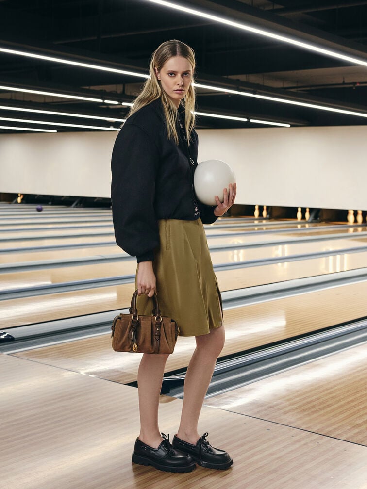 Britton Recycled Suede Ruched Top Handle Tote Bag, Mocha Brown, hi-res