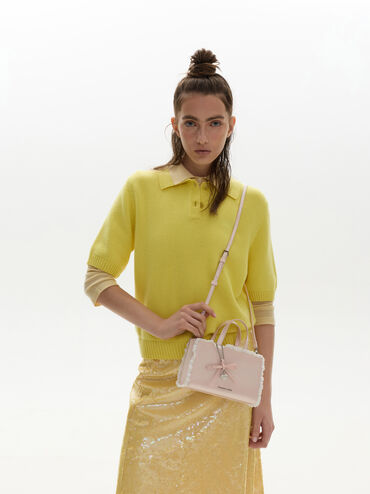 Raina Lace-Trim Tote Bag, Pink, hi-res