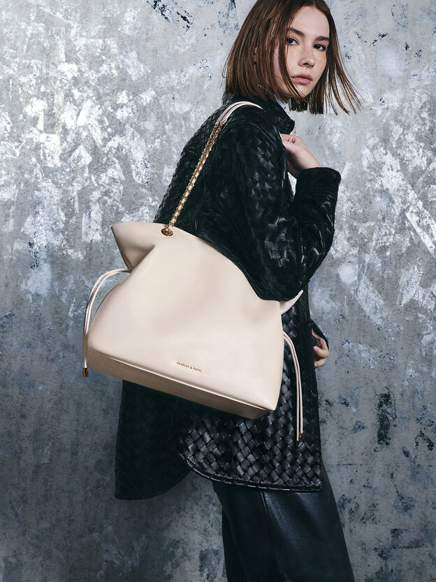 Arya Braided-Chain Tote Bag, Cream, hi-res