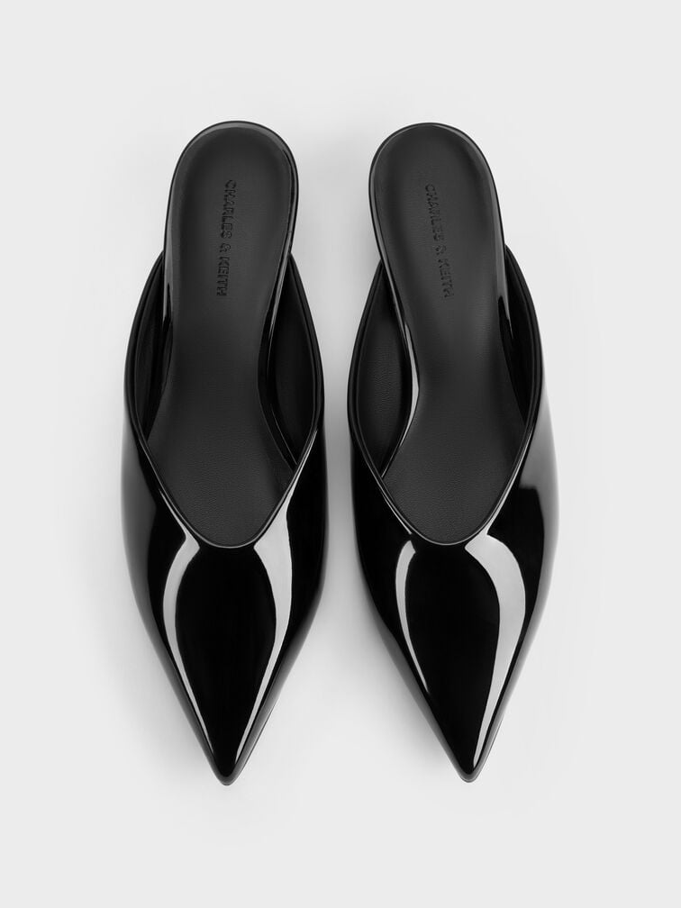 Patent Translucent-Heel Wedge Mules, Black Patent, hi-res