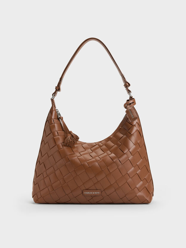 Ivette Woven Tassel Hobo Bag, Chocolate, hi-res