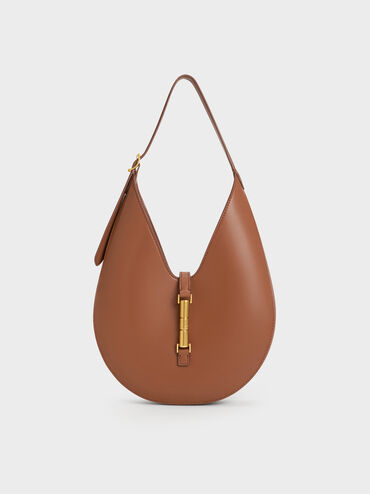 Cesia Metallic-Accent Hobo Bag, Chocolate, hi-res